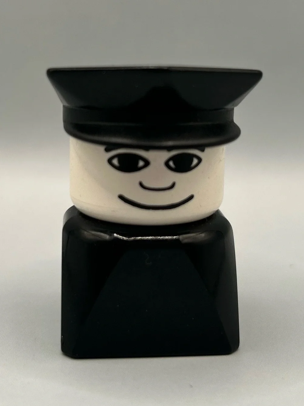 Vintage Lego Mega Block Police Man Cop Black Shirt Hat 2.5”
